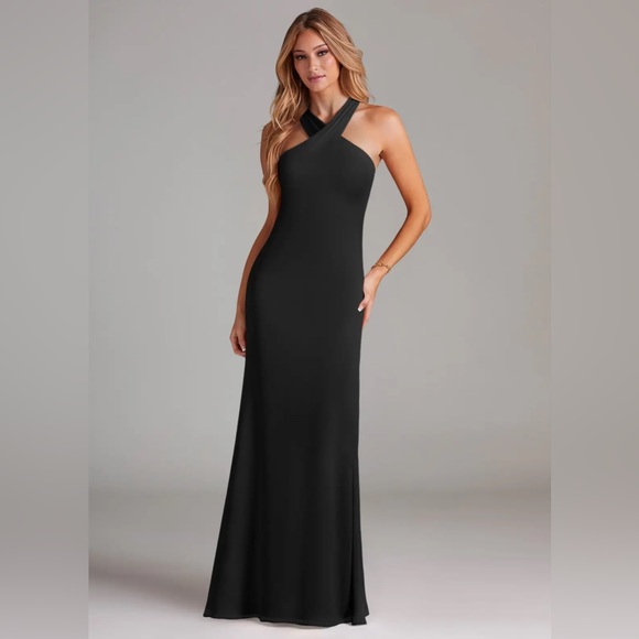 Azazie Doretta Black Mermaid Pleated Chiffon Dress - Picture 3 of 8